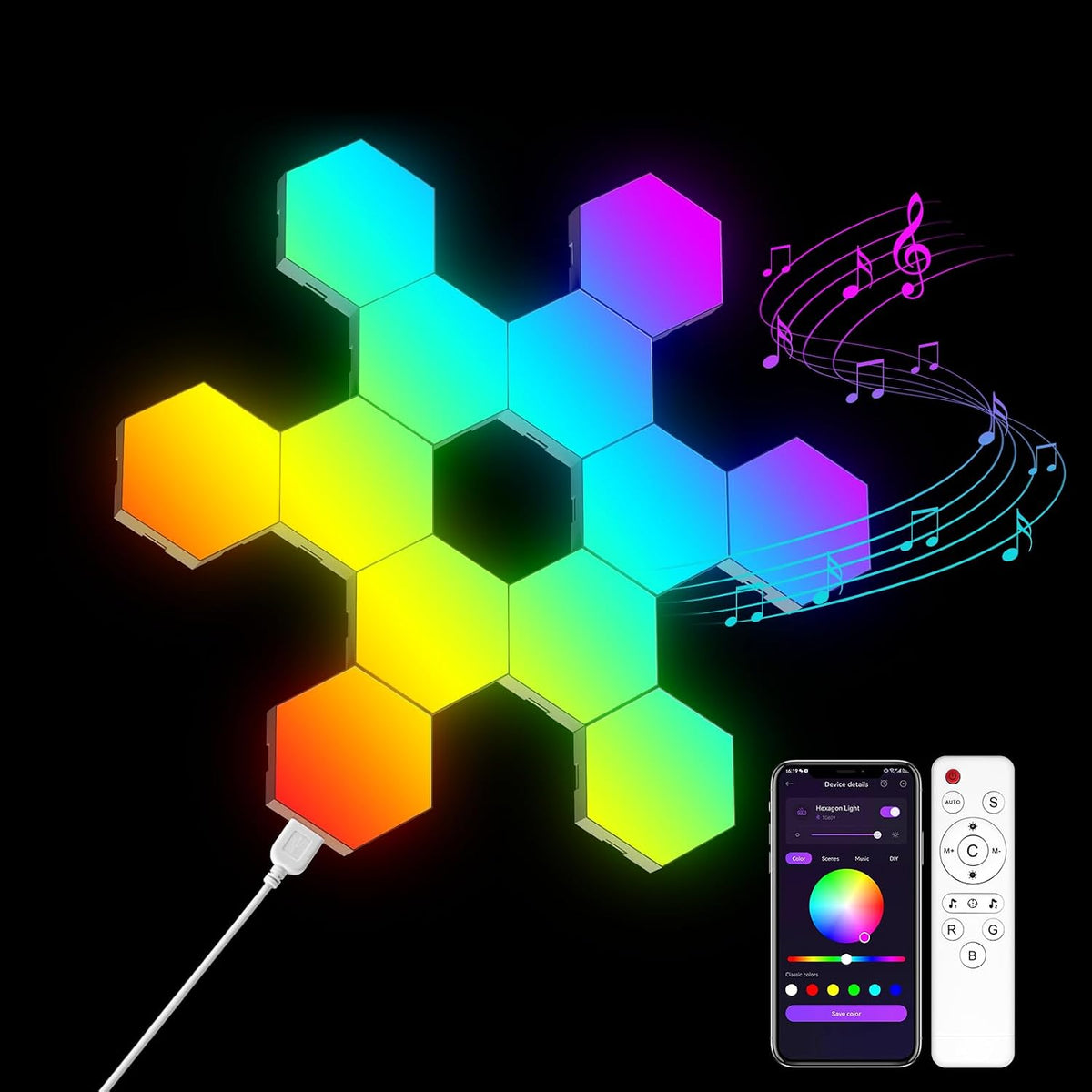 OJQ 8 Pack Hexagon Lights Wall RGB Panel Hexagonal Gaming Led Lights