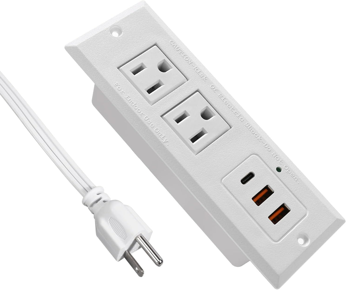 20W Recessed Power Strip USB C Fast Charge Desk Power Outlet Type C Flush Mounted Extension Power Plug for Conference Countertop Desktop Drawer Sofa ETL Listed 10ft Power Cord
