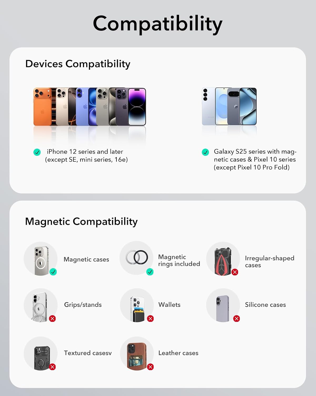 ESR for MagSafe Car Mount, Car Phone Holder for iPhone 17-12,Samsung/Google | Magnetic Phone Holder for Air Vent/Dashboard, for All Smartphones(2 Metal Rings Included), Charging Not Supported, Black