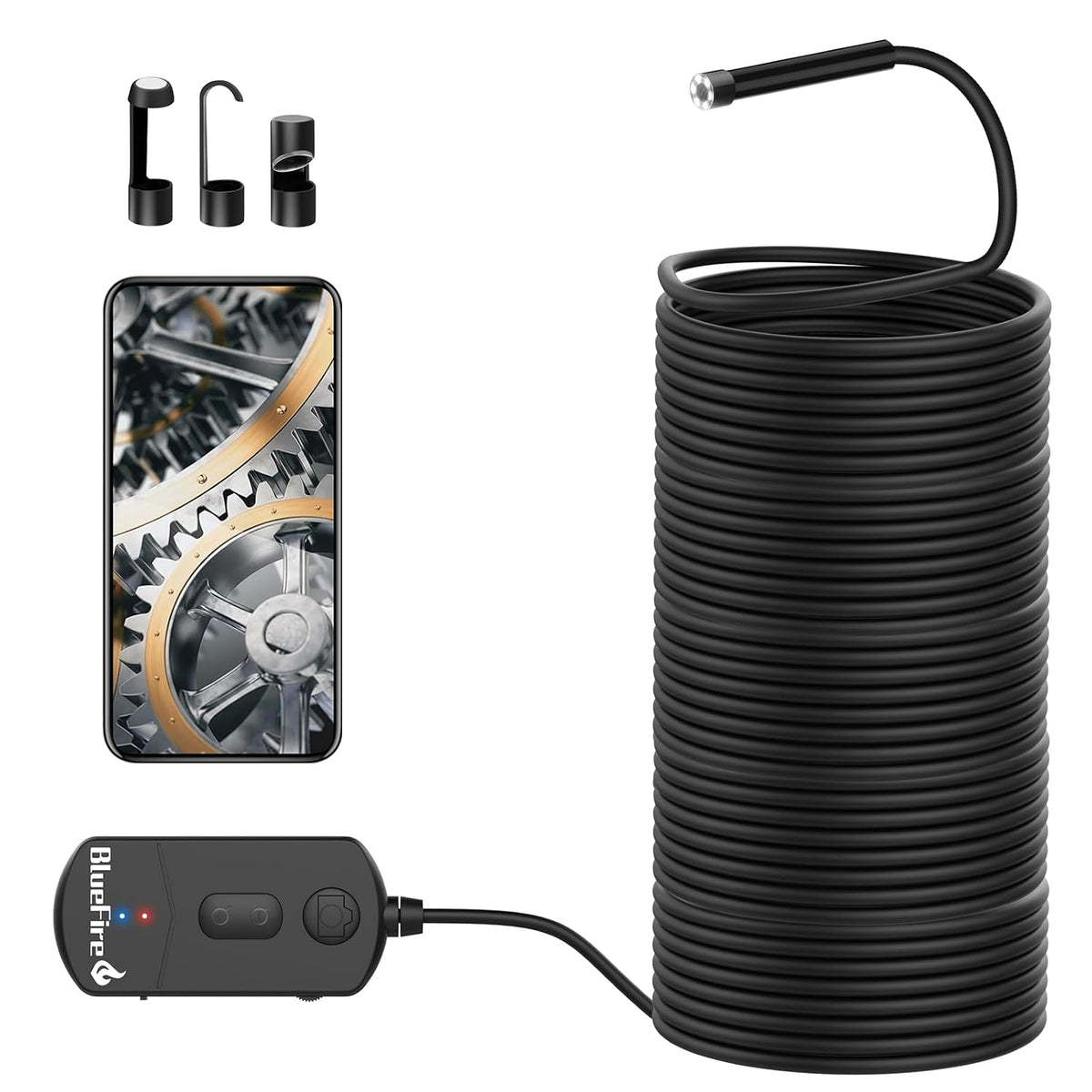 BlueFire 1080P Wireless Endoscope Camera, 5.5mm HD Borescope | 11.5FT Semi-Rigid Snake Camera with Adjustable Focus, 6 LED Lights and 1800mAh for Android iOS Phone, Inspection and Repair