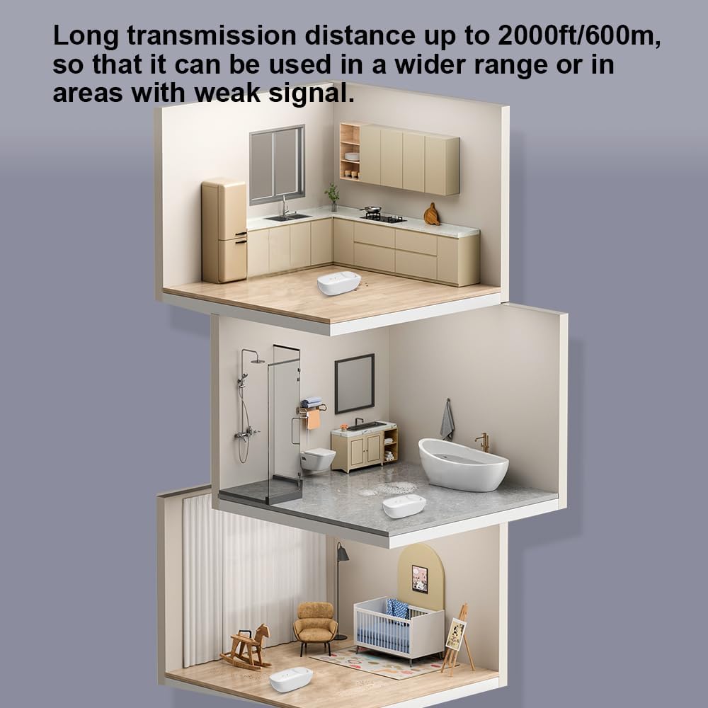 Ultra-Long Range Water Leak Detectors (3-Pack), 2000ft/600m Ultra-Long Range Water Alarm & Leak Detector, 110dB Siren & Instant App Alerts, Suitable for Home, Basement, Kitchen