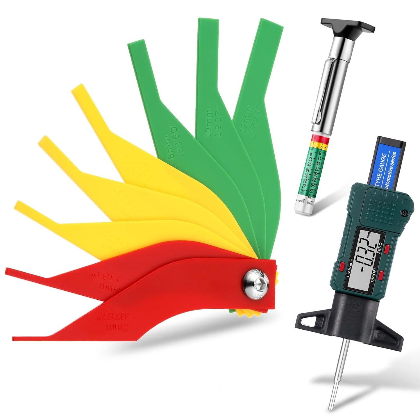Frienda 3 Pieces Tire Tread Depth Gauge Tool Digital Tread Depth Gauge,Black