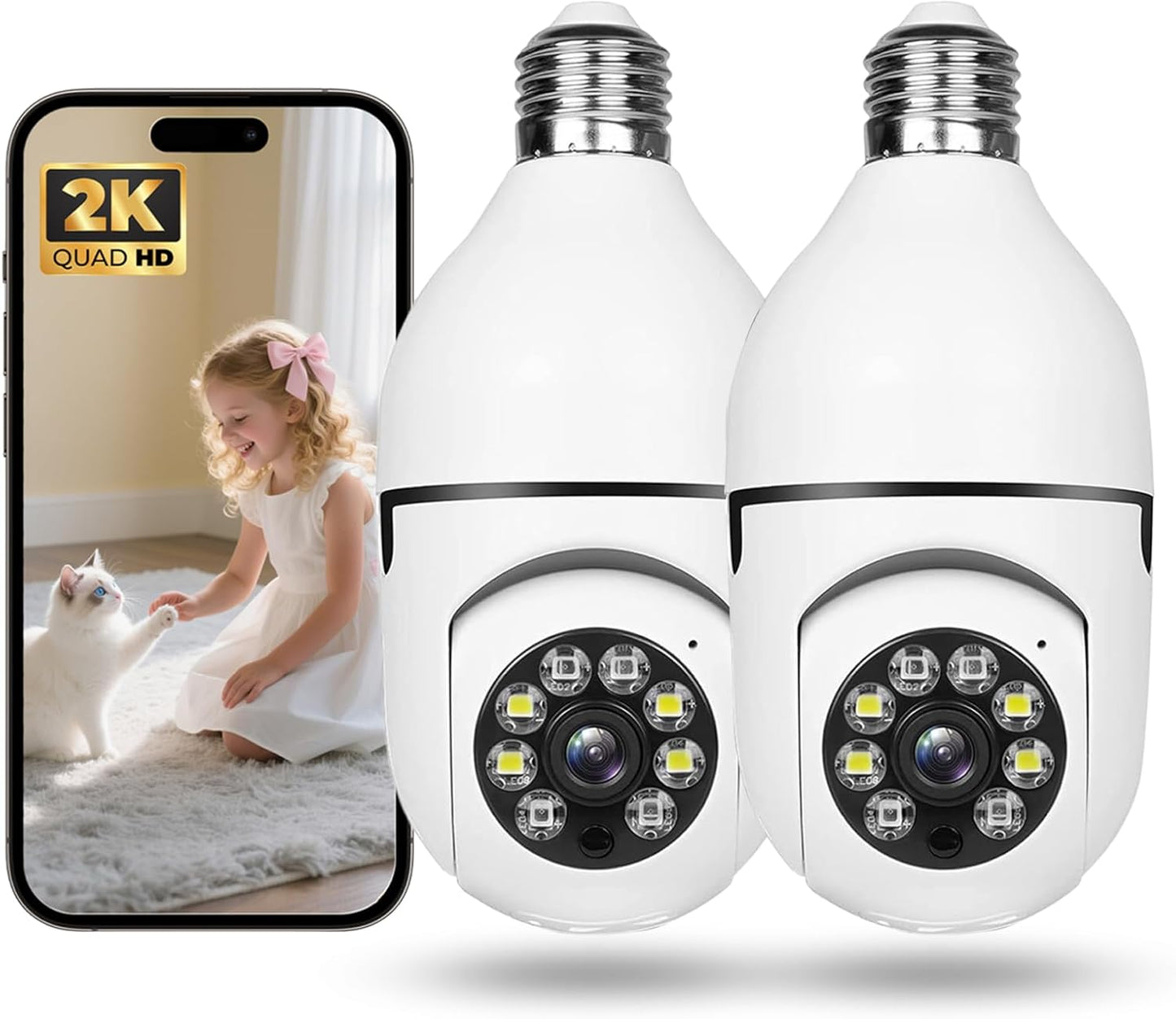 Hawkray Light Bulb Security Camera -5G& 2.4GHz WiFi 2K 3MP Security Cameras Wireless Outdoor Motion Detection and 911 Alarm Monitoring,Open AI Enabled,US Local Cloud, Color Night Vision,
