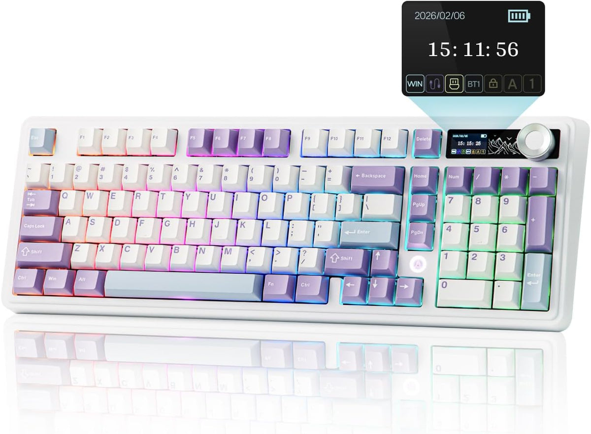 MechLands AJAZZ AK980 V2 Mechanical Gaming Keyboard with Display Screen, 10000mAh Battery, 98% Wireless Keyboard with BT/USB-C/2.4GHz, Hot Swappable, Linear Switch, Knob, RGB for Win/Mac (Black)