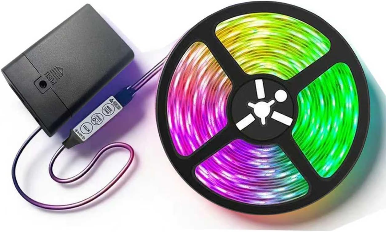 Two Sets 13.2ft Battery Powered LED Strip Lights, RGB Color Changing LED Lights with 3-Key Controller, AA Battery Operated Flexible Light Strip for Bedroom, TV Backlight, Closet, Camping(2)