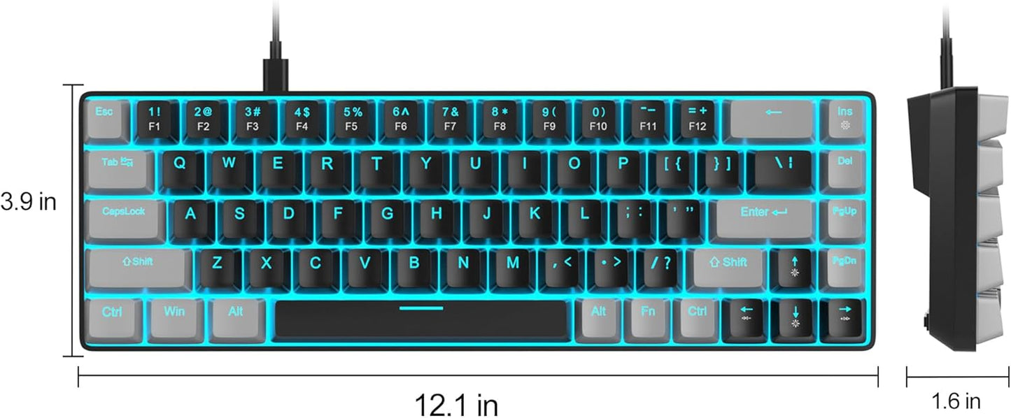 MageGee Portable 60% Mechanical Gaming Keyboard, MK-Box LED Backlit Compact 68 Keys Mini Wired Office Keyboard with Red Switch for Windows Laptop PC Mac - Black/Grey