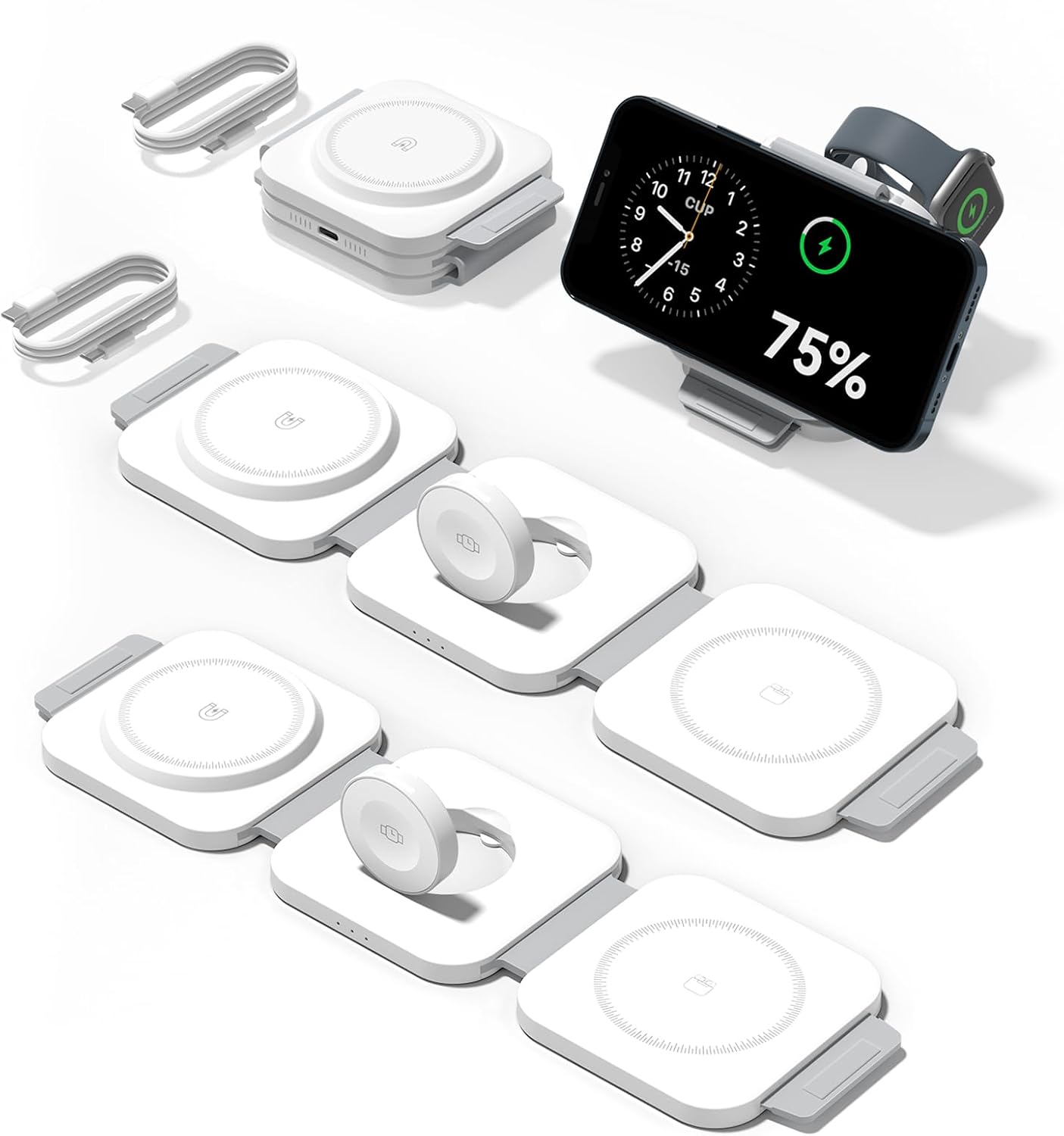 3 in 1 Charging Station for Apple, Foldable Magnetic Wireless Charger Dock | Travel Charging Pad for Multiple Devices iPhone 17 16 15 14 13 12 Pro Max Plus Apple Watch Series & AirPods 4/3/2/Pro