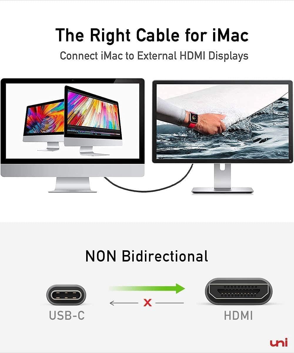 uni USB C to HDMI Cable 4K@60Hz, USB Type C to HDMI Cable for Home Office | 6FT,Thunderbolt 4/3 Compatible, for iPhone 15 Pro/Max, MacBook Pro/Air 2023, iPad Pro, Surface Book 2, Galaxy S8-S24