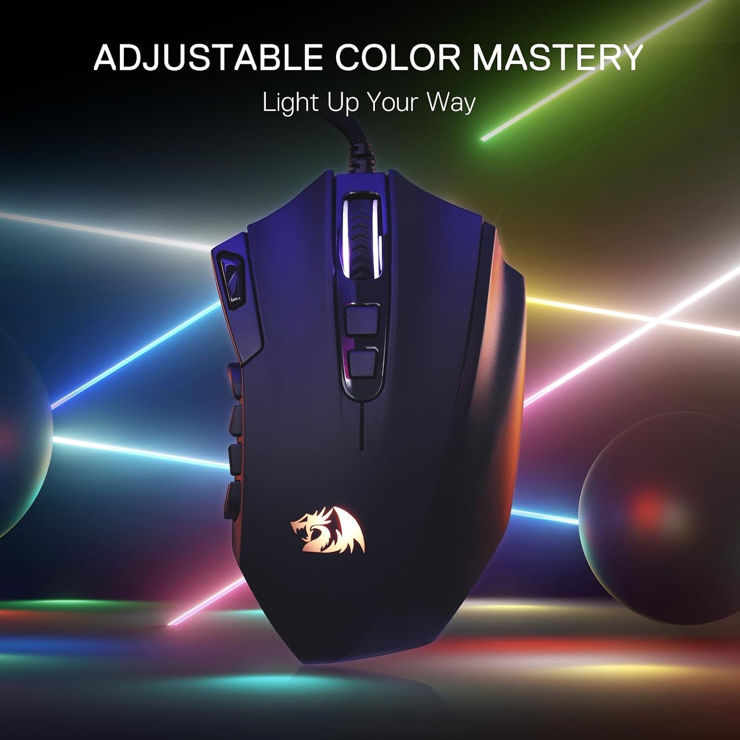 Redragon M921 Wired RGB MMO Gaming Mouse 12400 DPI Remapping Keys | Stable Lag-Free Connection, Smooth Precise Tracking, Custom Macro Keybinds, Vibing Backlight, Ergonomic Grip Body Comfort