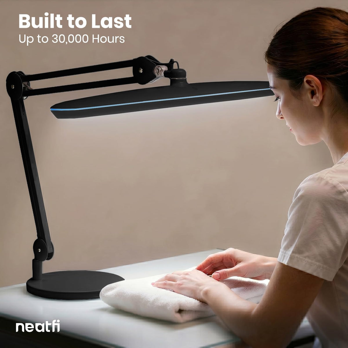 Neatfi XL 2,200 Lumens 20W LED Task Lamp – 23” Ultra-Wide Head | 182 SMD LEDs | 4 Brightness Levels | 3 Light Modes | Eye-Caring, Glare-Free | Adjustable Arm (Black, CCT with Clamp)