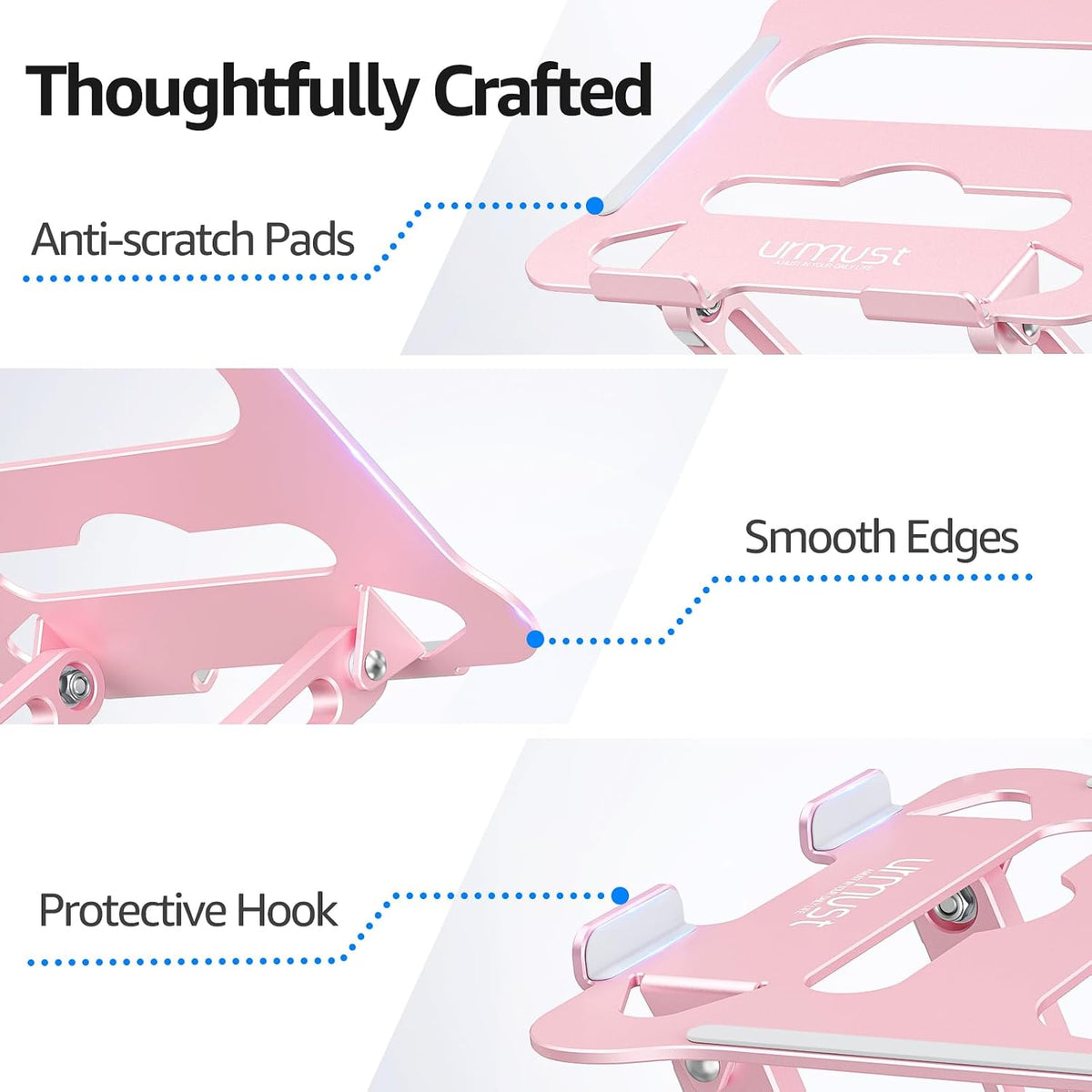 Urmust Adjustable Laptop Stand for Desk, 10-15.6“ Laptop Riser, Pink