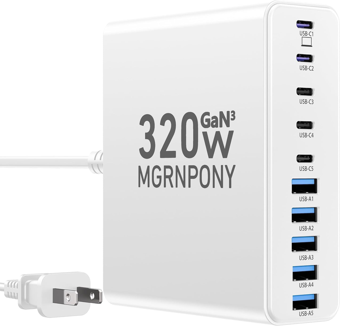 320W USB C Charger Block, 10-Port GaN USB C Charging Station Black | PD 65W Laptop Fast Charger Adapter for MacBook Pro/Air, DELL, iPad, iPhone, Samsung Galaxy