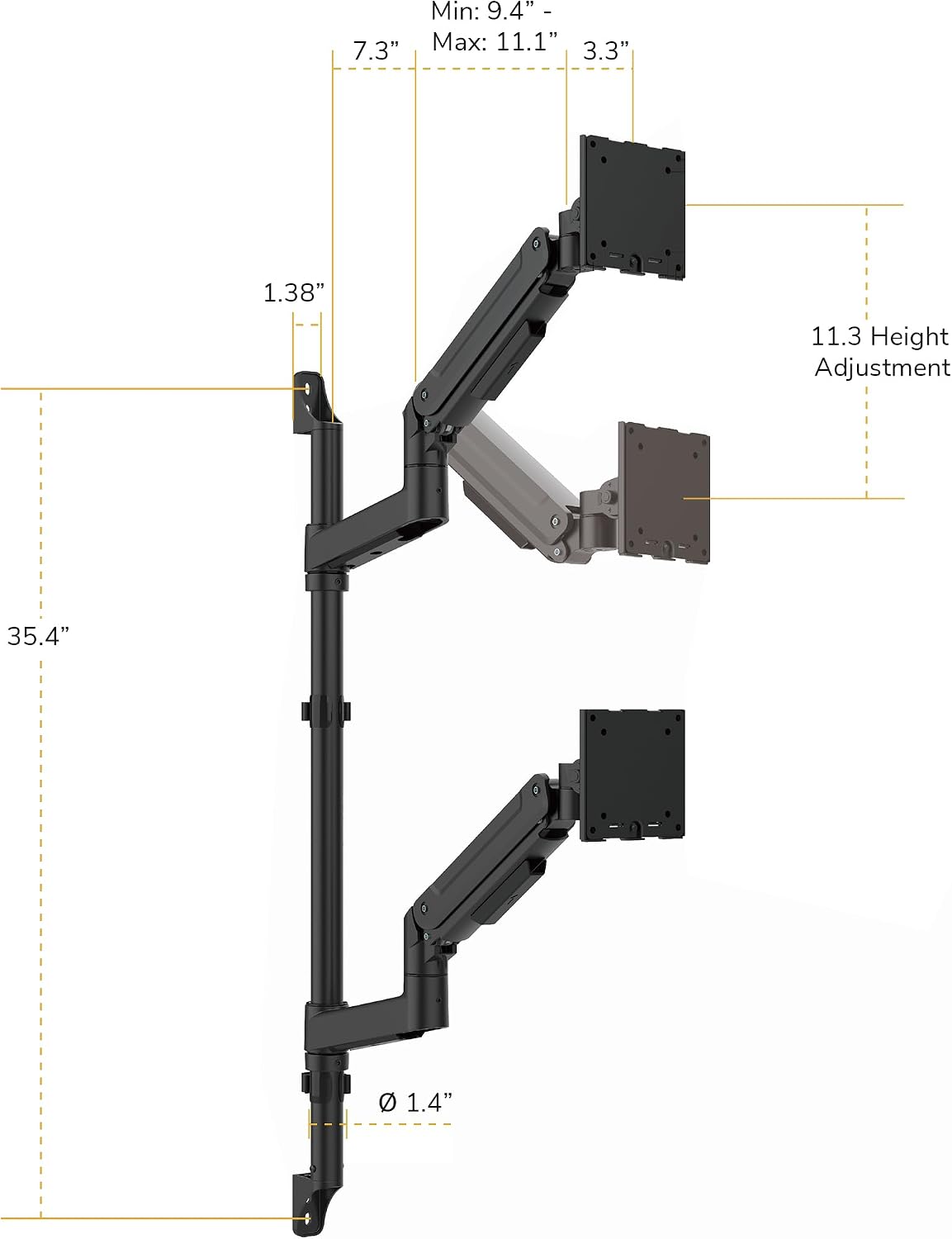 Mount-It! Dual Stacked Monitor Wall Mount, Heavy-Duty Gas Spring, 17-49 in