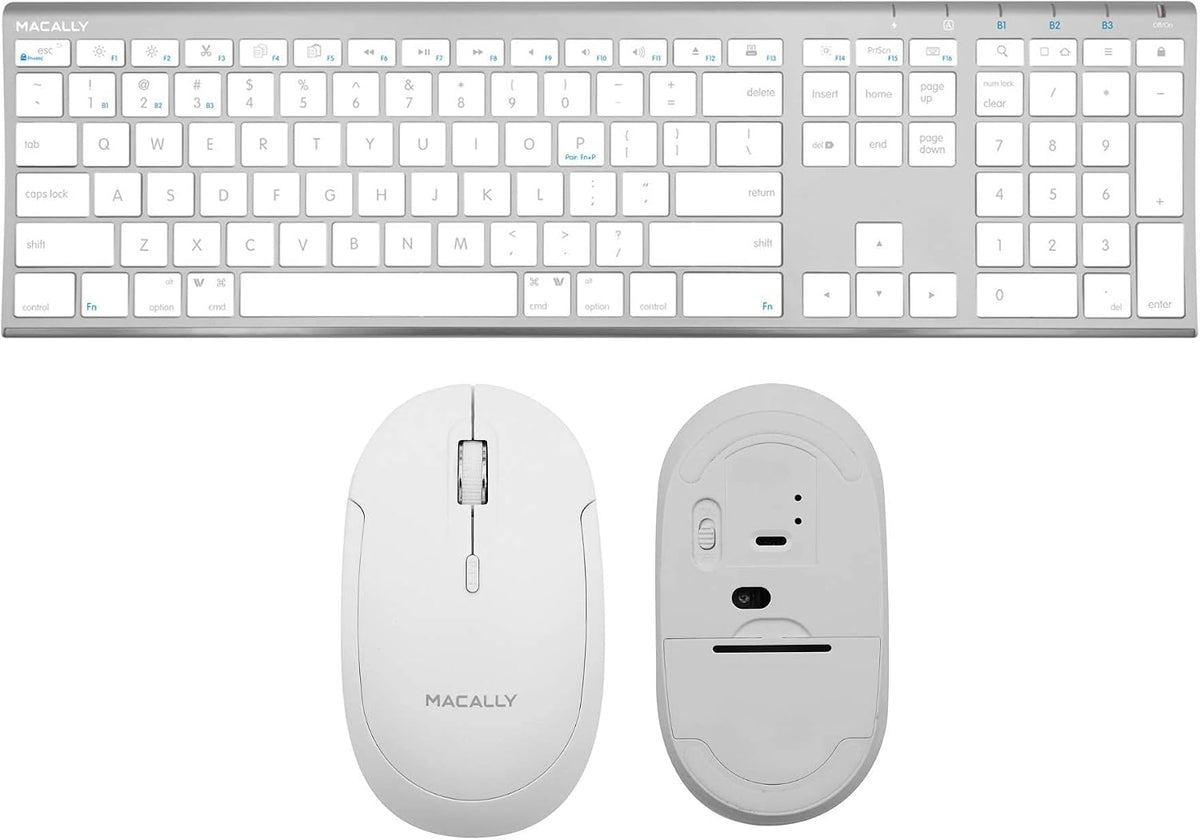 Macally Premium Bluetooth Keyboard and Mouse for Mac | Compatible Wireless Apple Keyboard and Mouse Combo (110 Keys Multi-Device Rechargeable) for MacBook Pro/Air and iMac