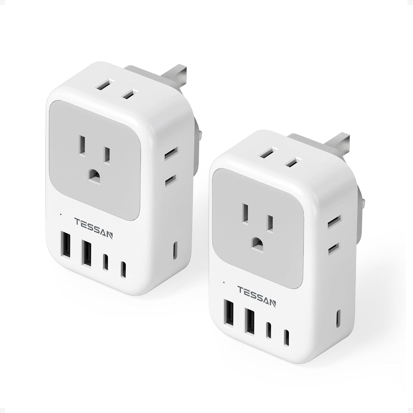 TESSAN Type F Plug Adapter 2 Pack, 28W Germany France Travel | 4 Outlets 5 USB Ports (3 USB-C), Type E Power Adaptor, US to Europe Spain Iceland Greece South Korea Russia Norway