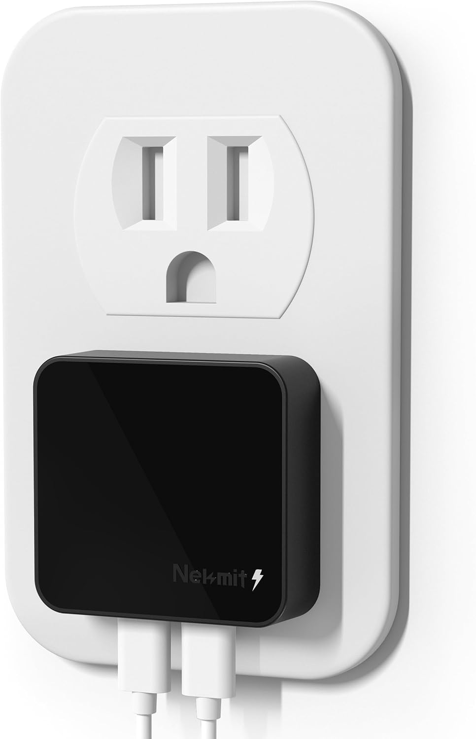 Nekmit Dual USB C Wall Charger, 50W PD PPS Fast USB Charger Block with 2 USB-C Ports, Flat USB Wall Plug Adapter with Fixed Prongs for iPhone 17/16, MacBook Air, iPad and More (White)