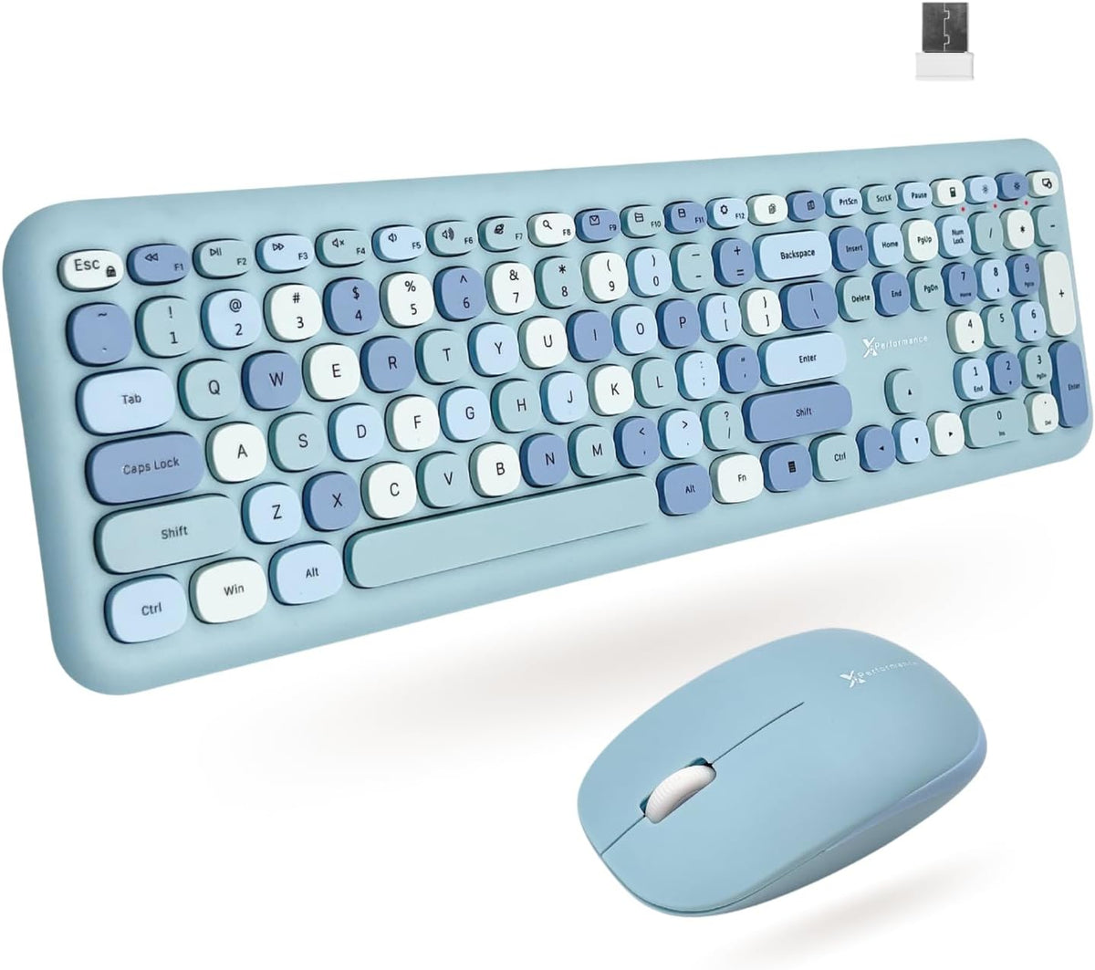 X9 Cute Wireless Keyboard and Mouse Combo - 2.4G Colorful Keyboard and Mouse Wireless with Retro Multi-Colored Typewriter, Keycaps for Windows Computer Keyboard, Laptop - Black