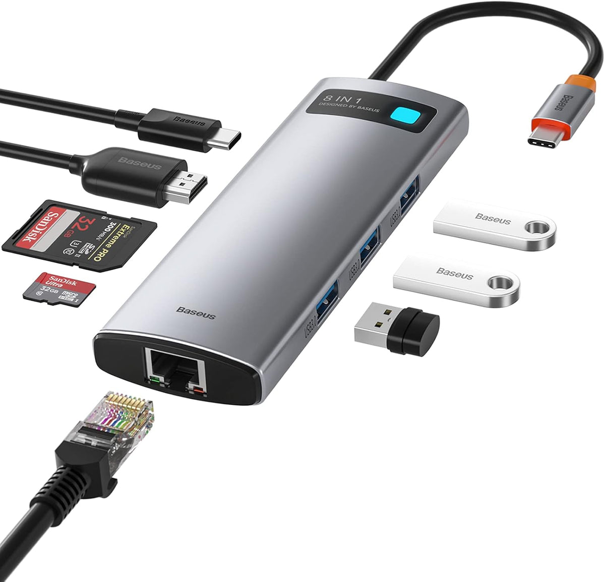 Baseus 17-in-1 Laptop Docking Station 3 Monitors with 4K HDMI+DP, USB C Docking Station with 7 USB, 1000Mbps Ethernet, 100W PD, Card Readers Compatible with Acer/HP/Lenovo/Mac/Dell