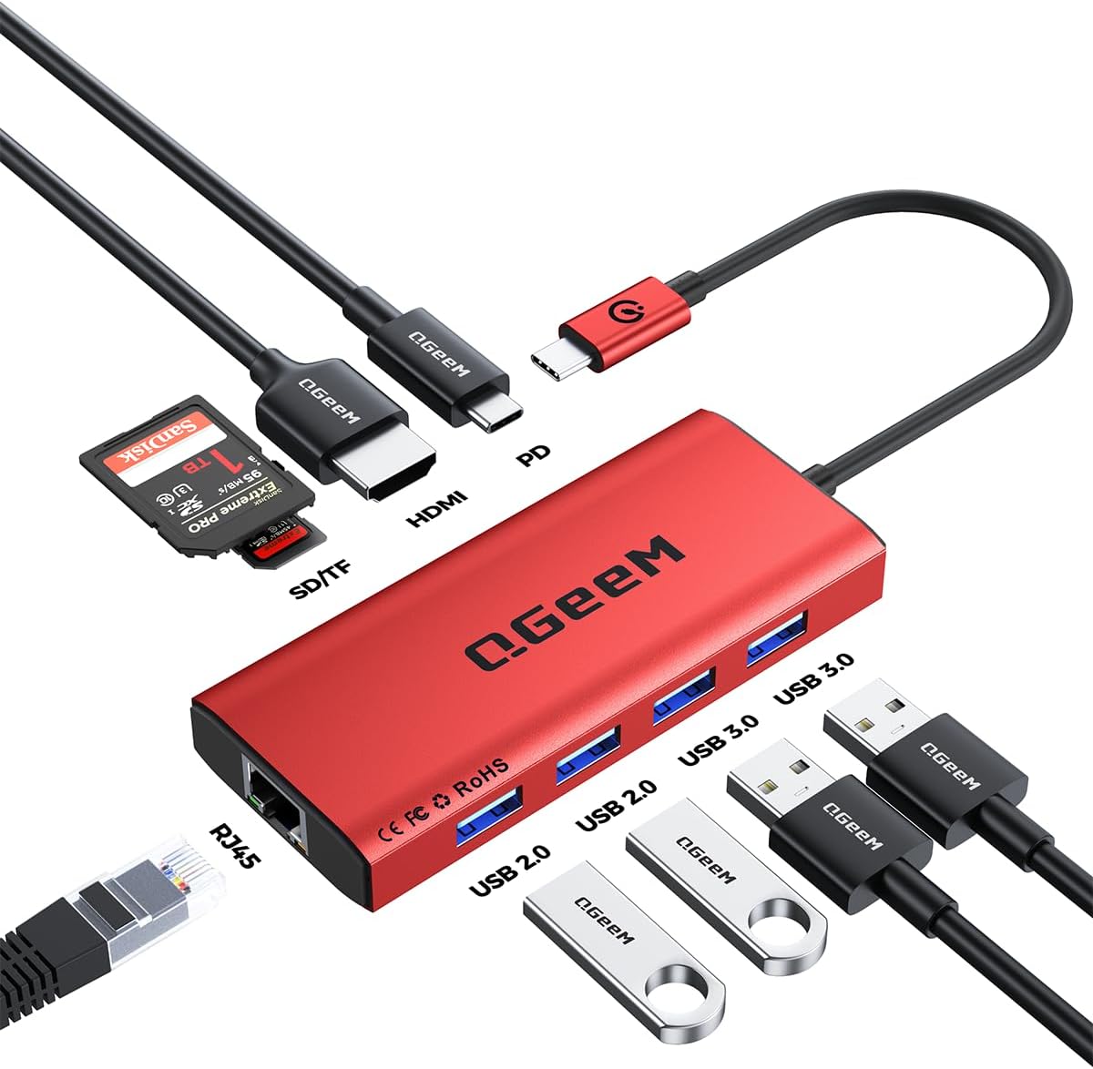 USB C Hub, 9 in 1 USBC to HDMI Adapter for Laptop/Mac Type C Devices