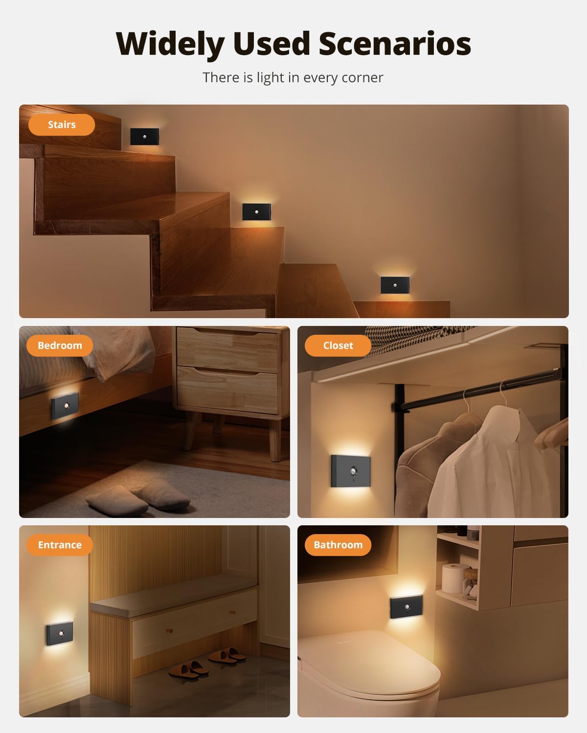 wowatt 6PCs Rechargeable Stair Lights Motion Sensor Indoor,3 Color Changing