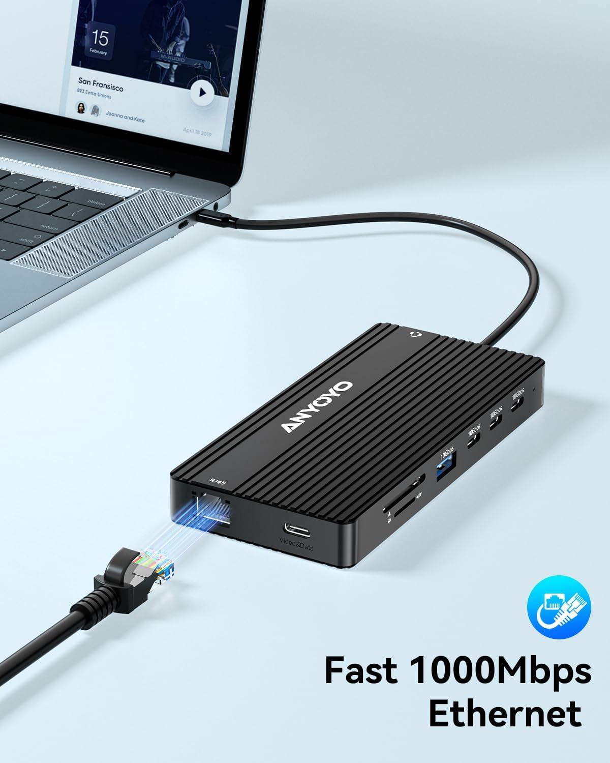 ANYOYO USB C Docking Station, 14 in 1 USB Hub for 3 Monitors, Dual 4K@60Hz HDMI & USB-C Video, 4xUSB-C(10Gbps),3X USB-A, Ethernet, SD/TF& 3.5mm Audio – Multiport Adapter for Lenovo/Dell/HP (Black)