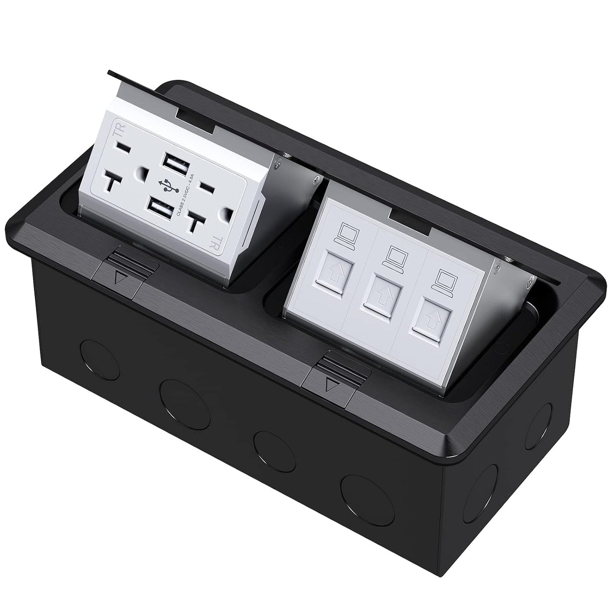 Dual Pop-Up Floor Electrical Outlet Box Kit,20 Amp Stainless Steel USB TR Receptacle Outlet,3-Port RJ45 Datacom Receptacle,Oil Rubbed Bronze