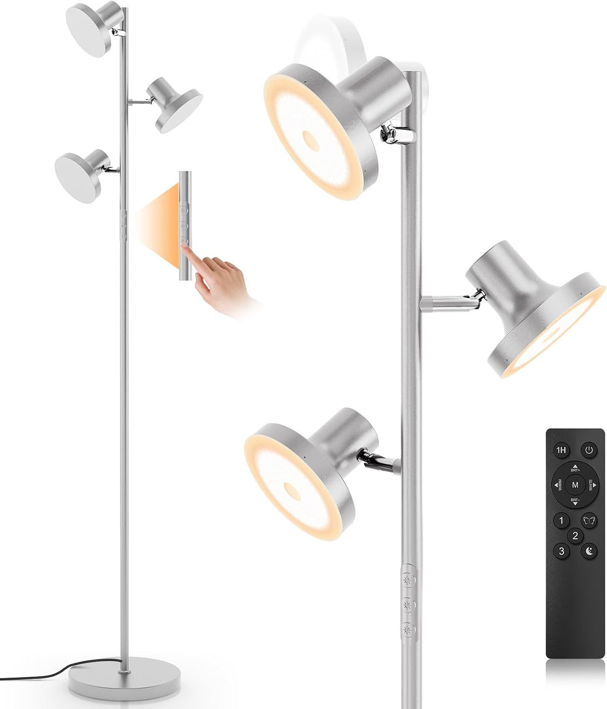 SIBRILLE RGB Floor Lamp, 36W Bright LED Standing Lamp with 3 Swivel Lights, Color Changing Tree Tall Lamp with Remote, Stepless Dimmable Modern Floor Lamps for Living Room, Bedroom, Gaming Room,Office