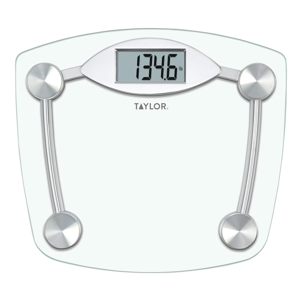 Taylor Digital Scales for Body Weight, Extra High 440 LB Capacity, Unique Blue LCD, Stainless Steel Accents Glass Platform, 12.4 x 12.4 Inches, Clear