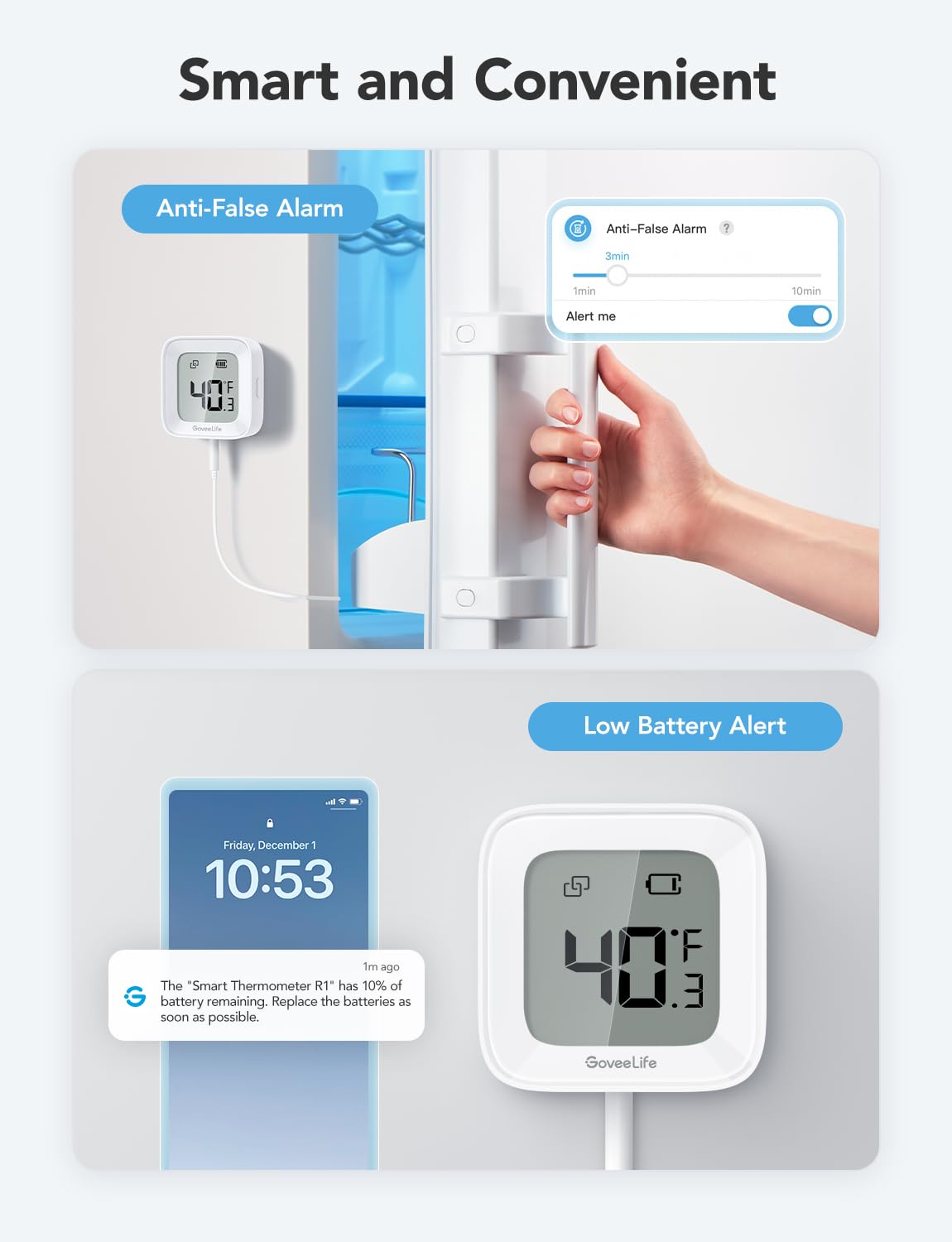 GoveeLife WiFi Refrigerator Thermometer 1-Pack with Gateway & LCD Display
