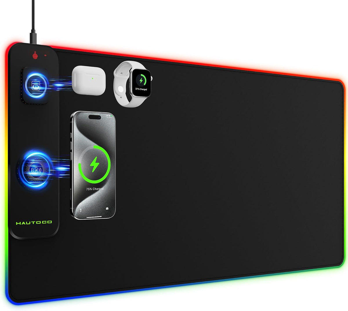 HAUTOCO Wireless Charging Mouse Pad, RGB Large Gaming Desk Mat