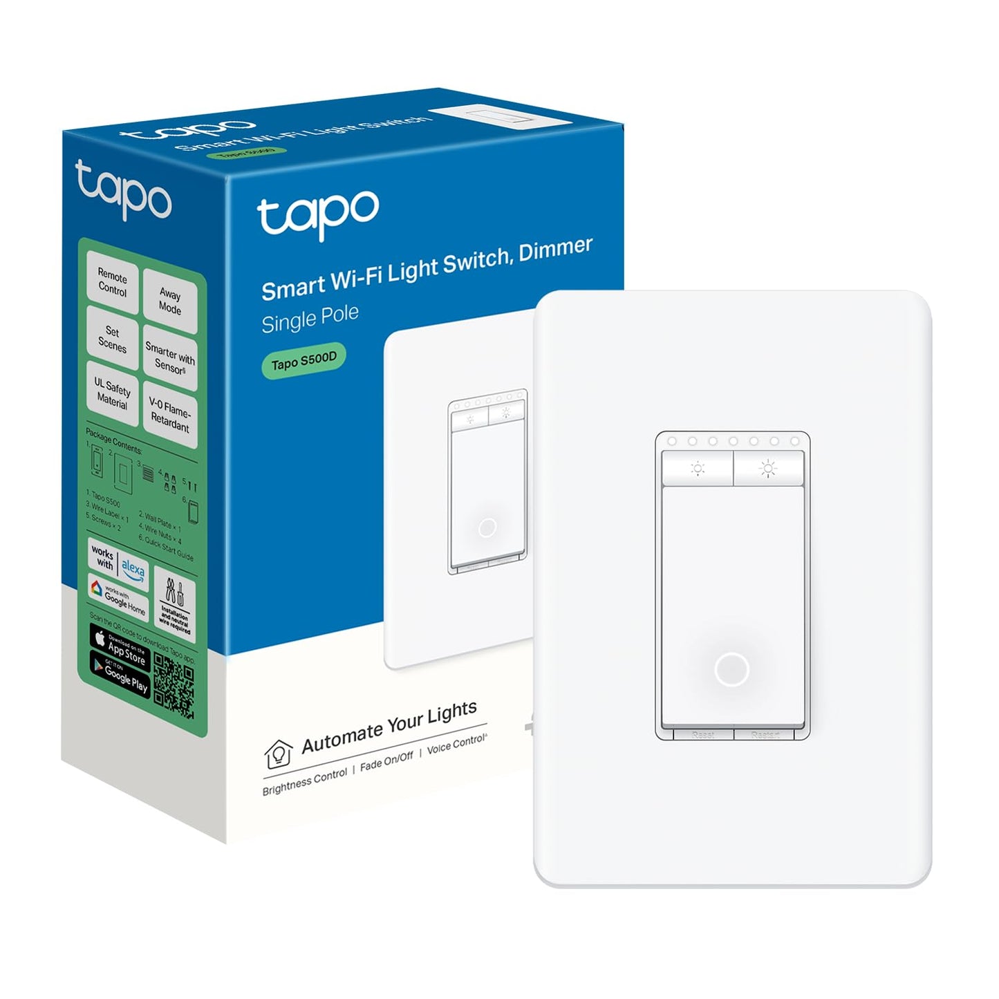 TP-Link Tapo Smart Dimmer Switch, Single Pole, Neutral Wire Required, 2.4GHz Wi-Fi Light Switch Compatible with Alexa and Google Home, UL Certified, No Hub Required, White, Tapo S500D(4-Pack)