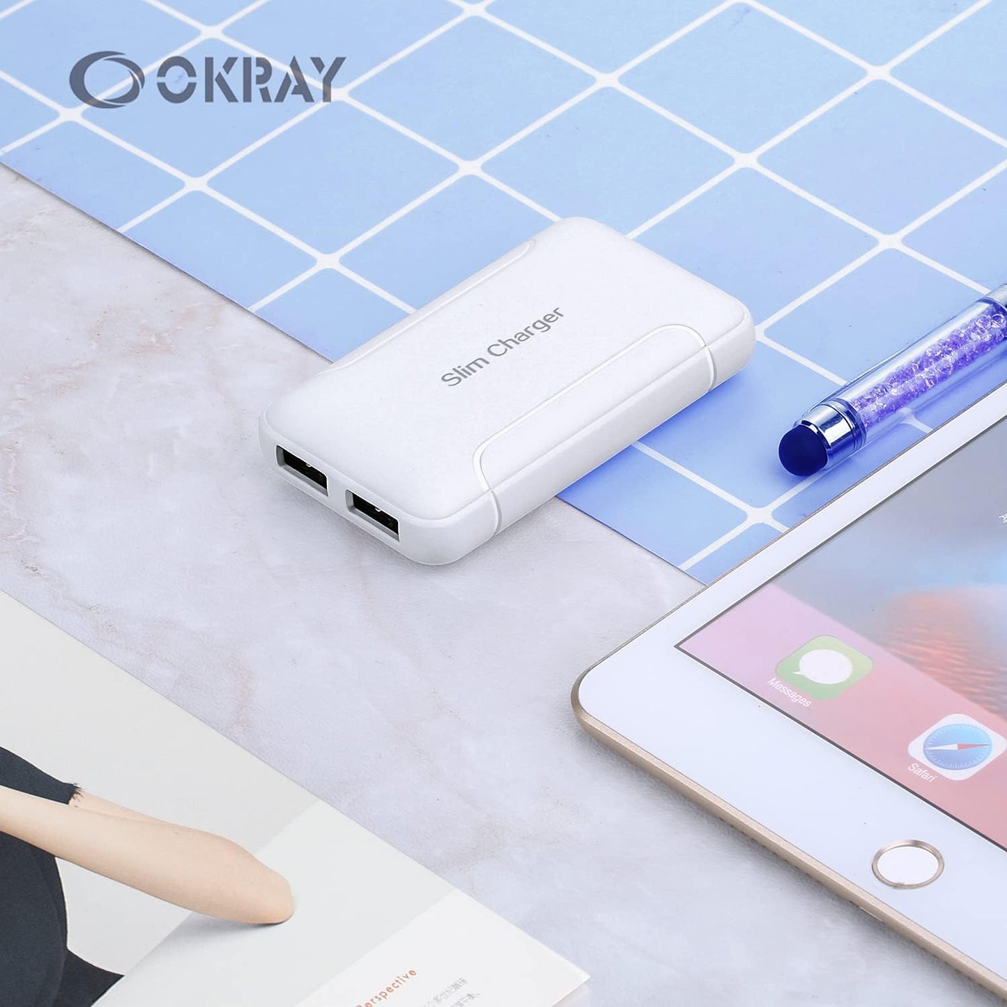 Flat USB Wall Charger, OKRAY Foldable&Extra-Slim 5v/3a Fast Charging Block | 3-Pack Dual USB-A Ports Charging Blocks Adapter Plug for iPhone 15 14 13 12 11 XR XS, iwatch 11, iPad, Galaxy S24 A16, Switch