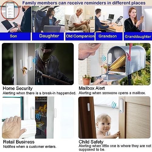Caregiver Pager WiFi Door Alarms for Dementia Patients with Phone App,WiFi Smart Door Sensor Alarm for Kid Safety/Home Security/Elderly/Business/Store/Mailbox(4 Sensor 1 Gateway)