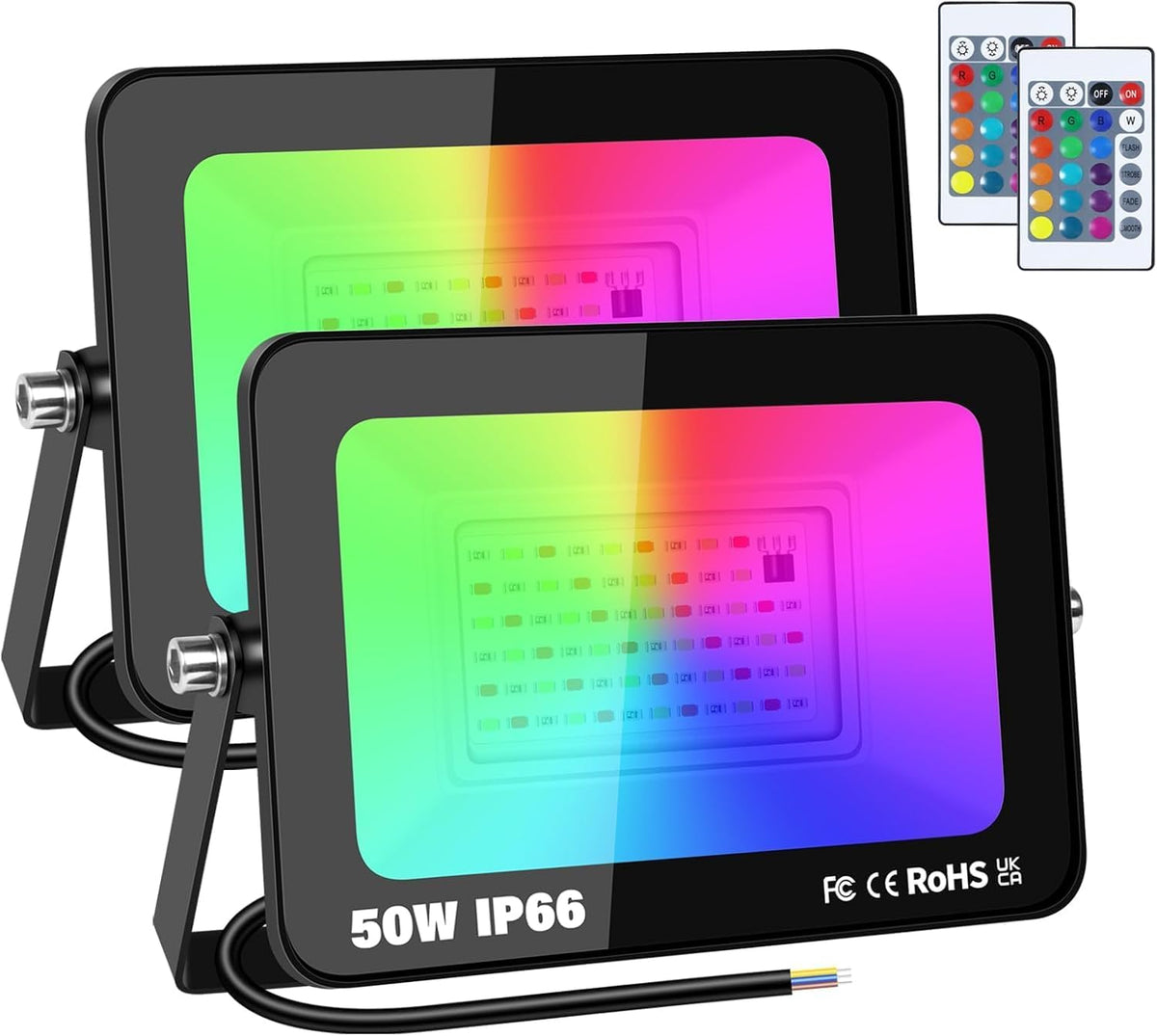 4-Pack 50W RGB LED Flood Light, Remote Outdoor Color Changing Light