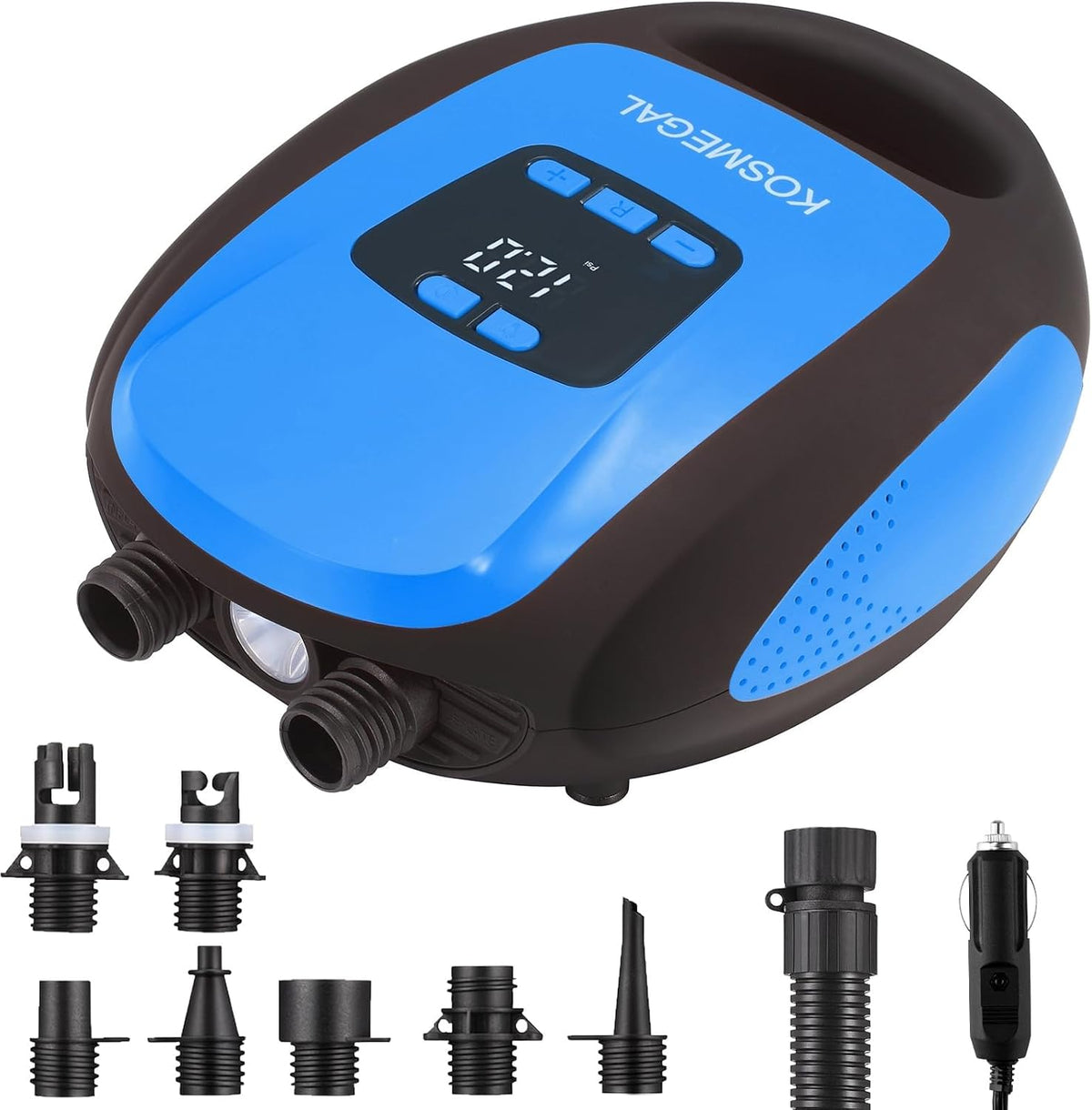 Paddle Board Pump Electric Portable, KOSMEGAL SUP Pump for Paddleboard, Professional 20PSI Air Compressor with Auto-Off, Deflation Function and 12V DC Car Connector for Inflatables, Kayaks and Boats