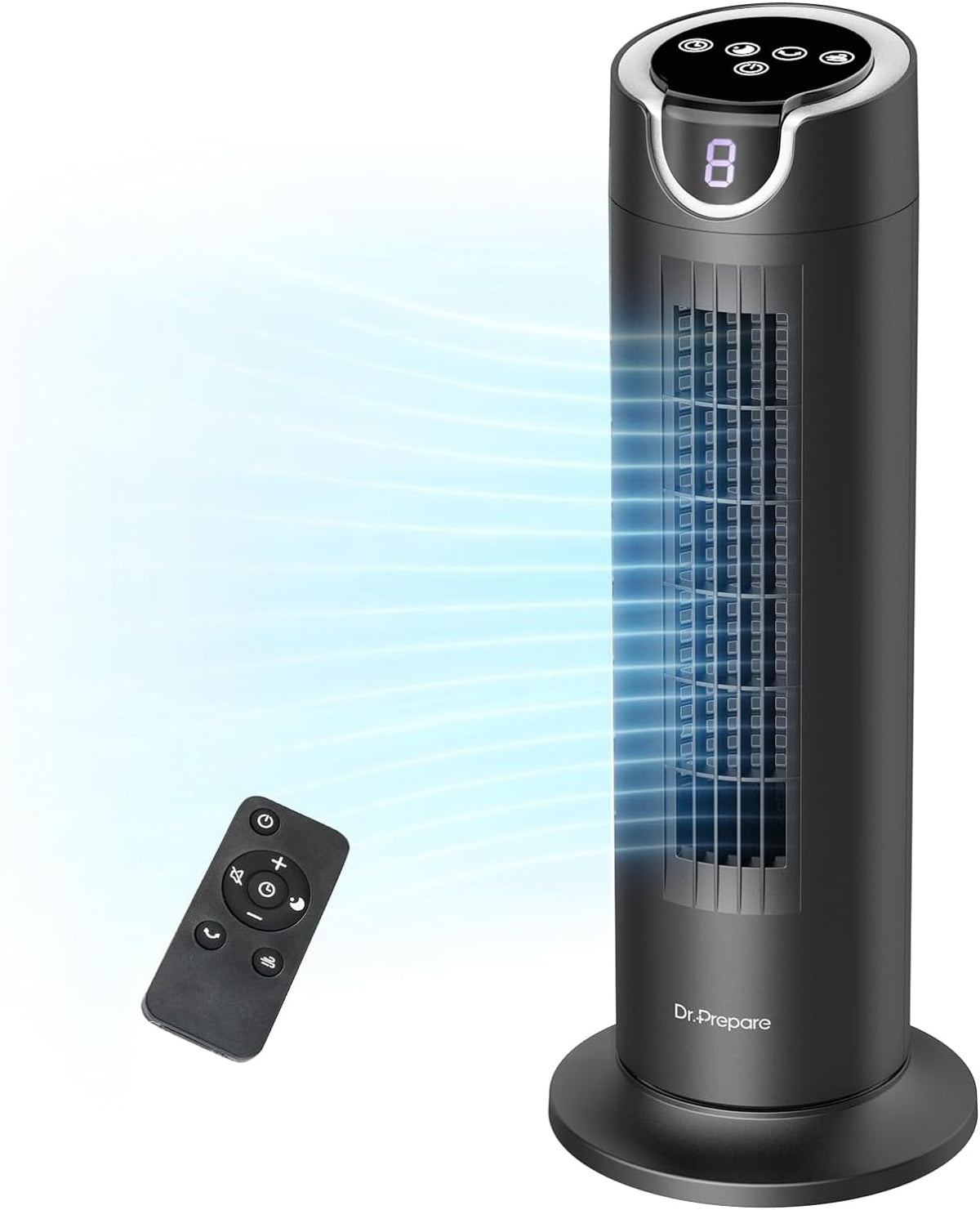 DR.PREPARE Tower Fan for Bedroom, 25 dB Quiet DC Motor Bladeless Fan, Detachable Washable Design, 8 Speeds, 8H Timer, 80° Oscillating Fans for Indoors, 16 Inch Desk Table Fans with Remote, White