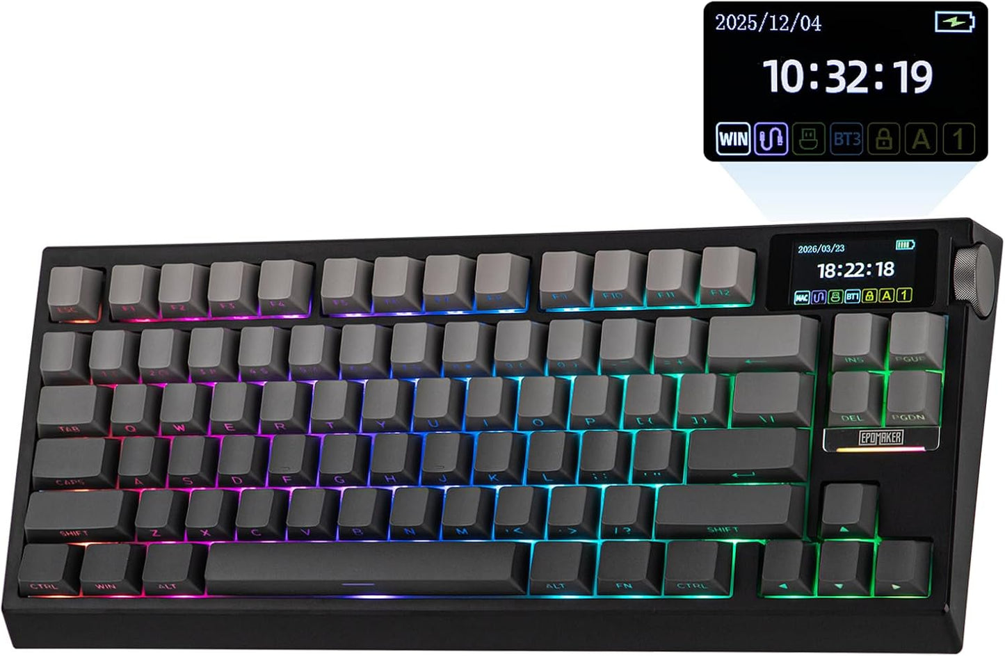 EPOMAKER G84 PRO Wireless Gaming Keyboard w/Screen&Knob, Silicone Keycaps | 8000mAh, Hot-Swap, BT5.0/2.4G/USB-C Mode, RGB, 75% Creamy Mechanical Keyboard for Gamers/Office (White, Creamy Jade Switch)