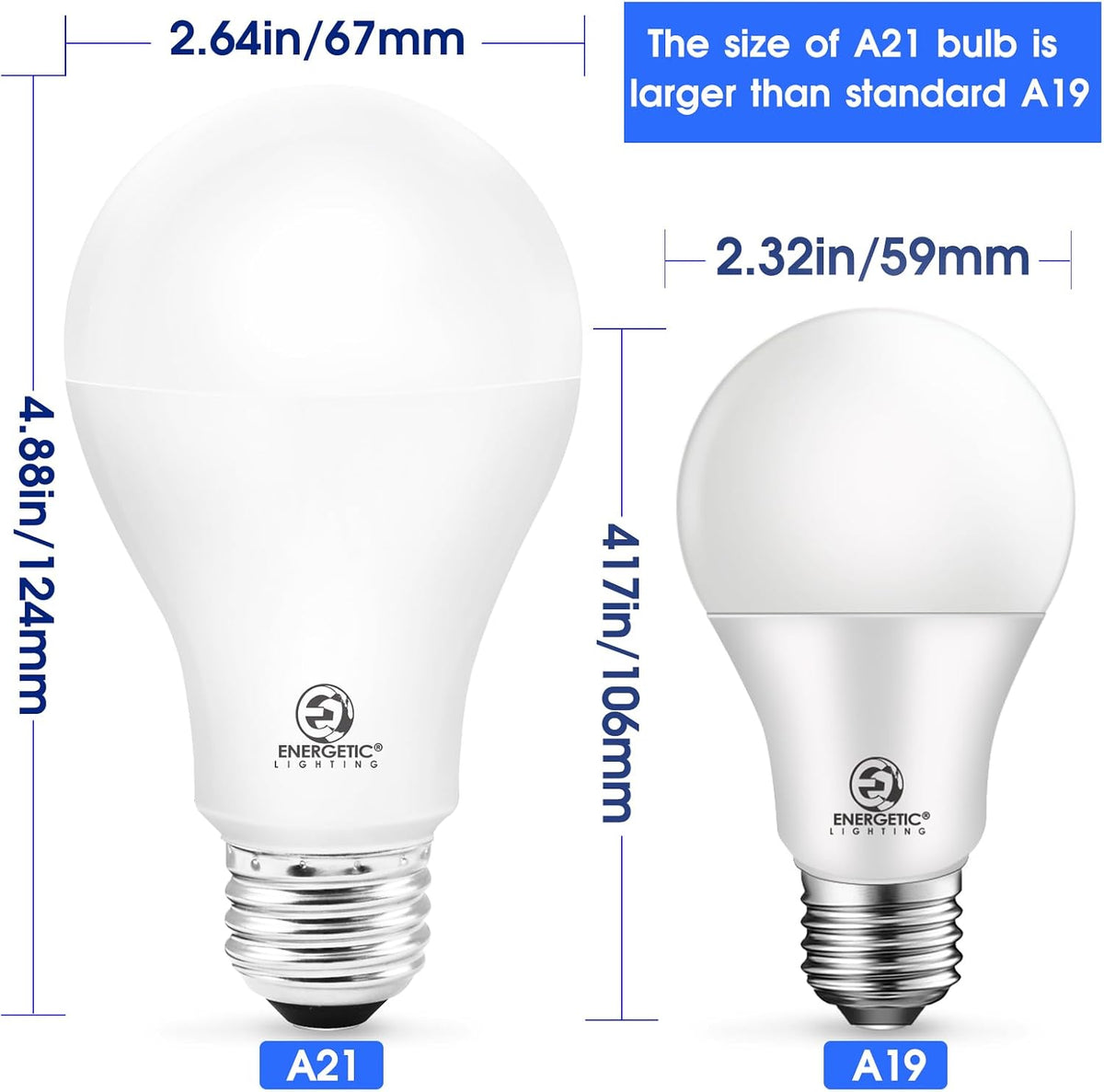 E ENERGETIC LIGHTING 150 Watt LED Bulb, 2600LM Super Bright Light Bulbs, Daylight 5000K, Dimmable A21 LED Bulb, E26 Standard Base, UL Listed, Damp Rated, 2 Pack