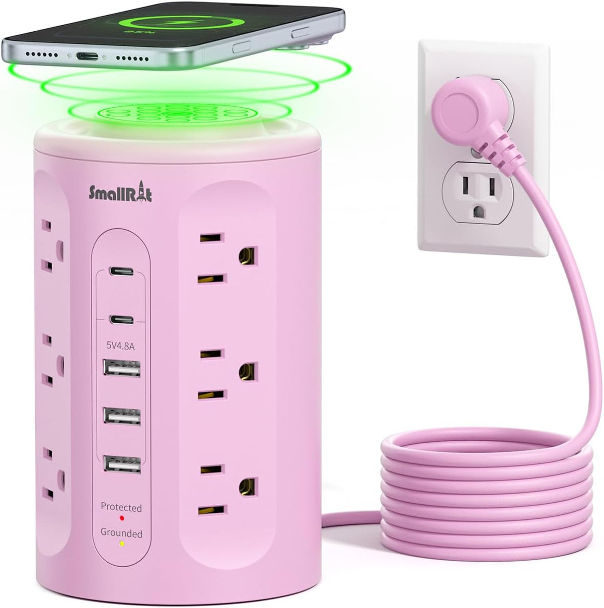 Power Strip with Night Light, Extension Cord with Multiple Outlets (12AC+3A+2C), 10 FT Desk Power Strip Tower Charging Station for Home, Office, College Dorm Essentials