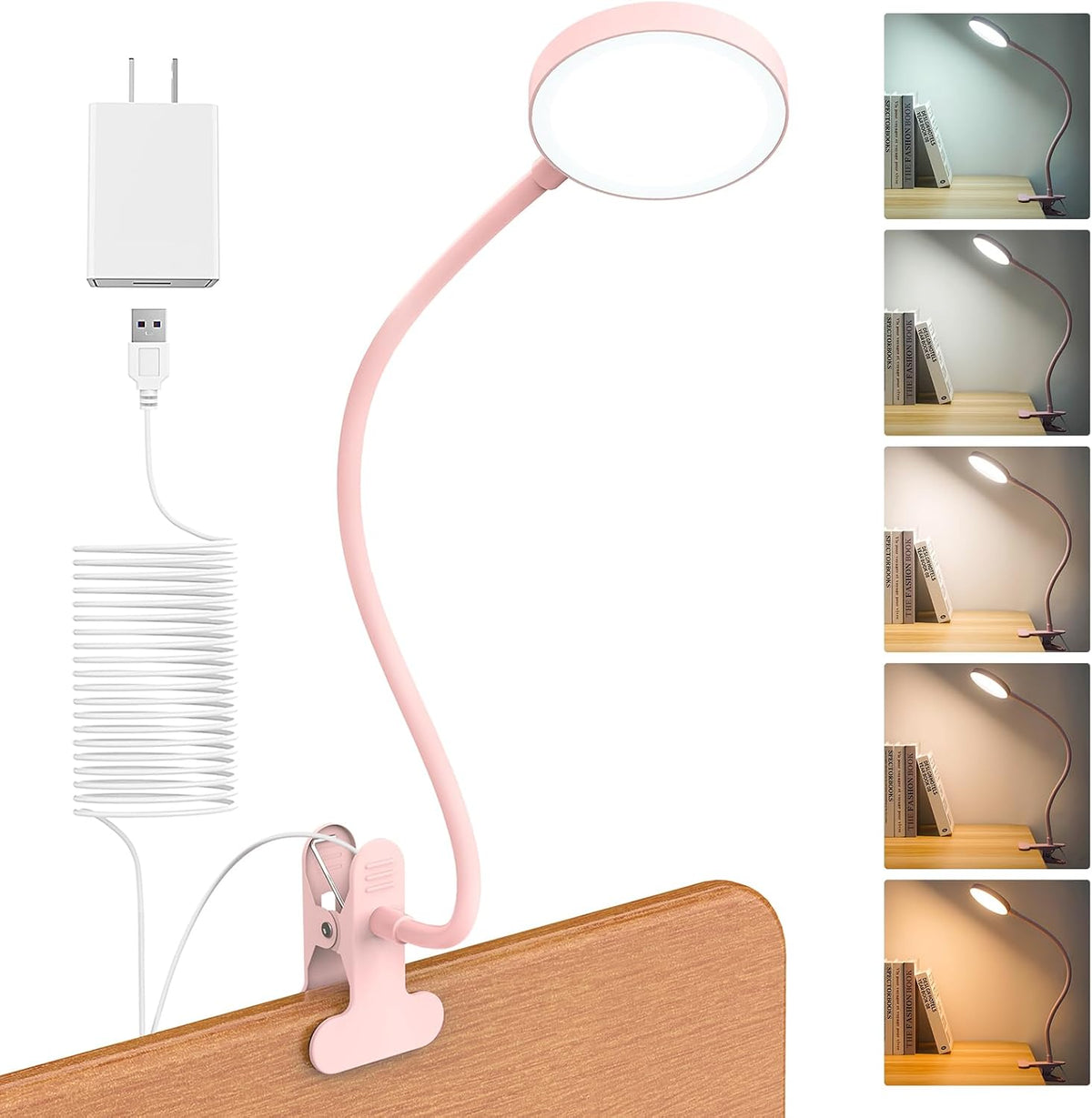 Desk Lamp, 8W 66 LED Reading Light for Bed,Eye Caring Metal Clip Lamp Black