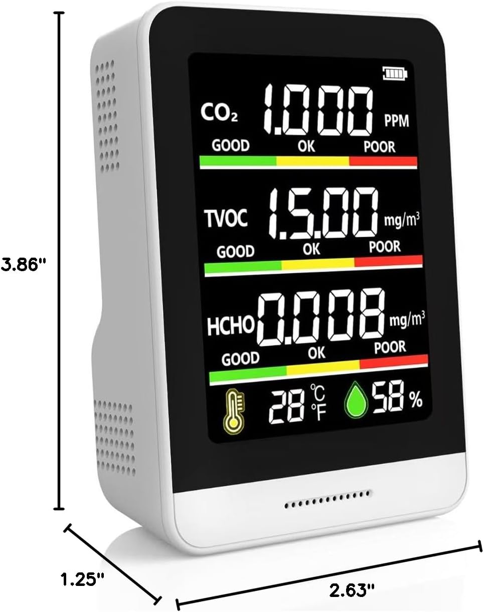 22 HOBBIES Air Quality Monitor Indoor,8-in-1 Smart Air Quality Tester with CO2, TVOC, HCHO, AQI, Temperature & Humidity, Real Time Display, Battery Powered, for Home & Office(White)