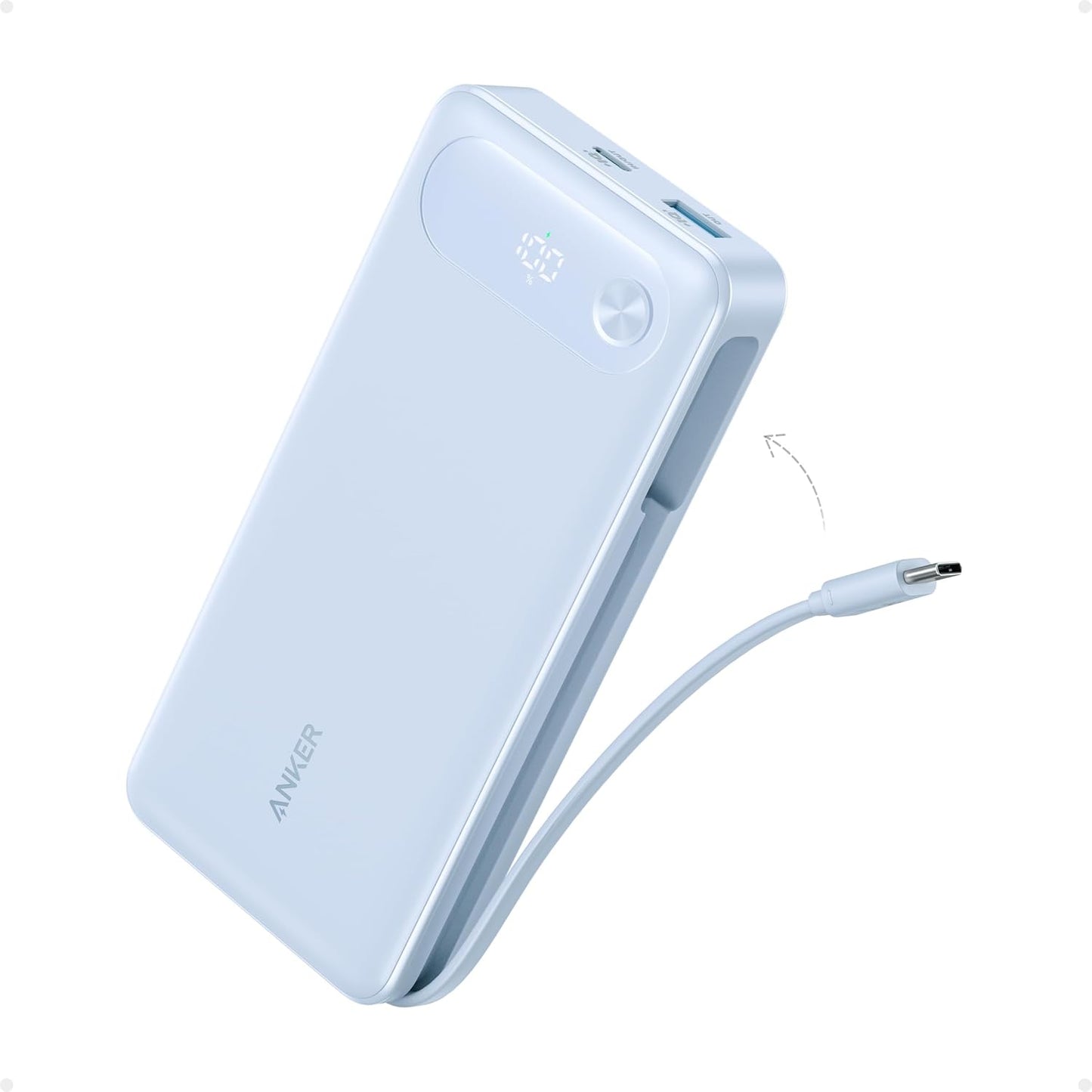 Anker Power Bank, 20,000mAh Travel Essential, Built-in USB-C Cable(White) | 3-Port 87W Max Fast Charging Battery Pack, for MacBook, iPhone 16 / 15 Series, Samsung, Switch, and More