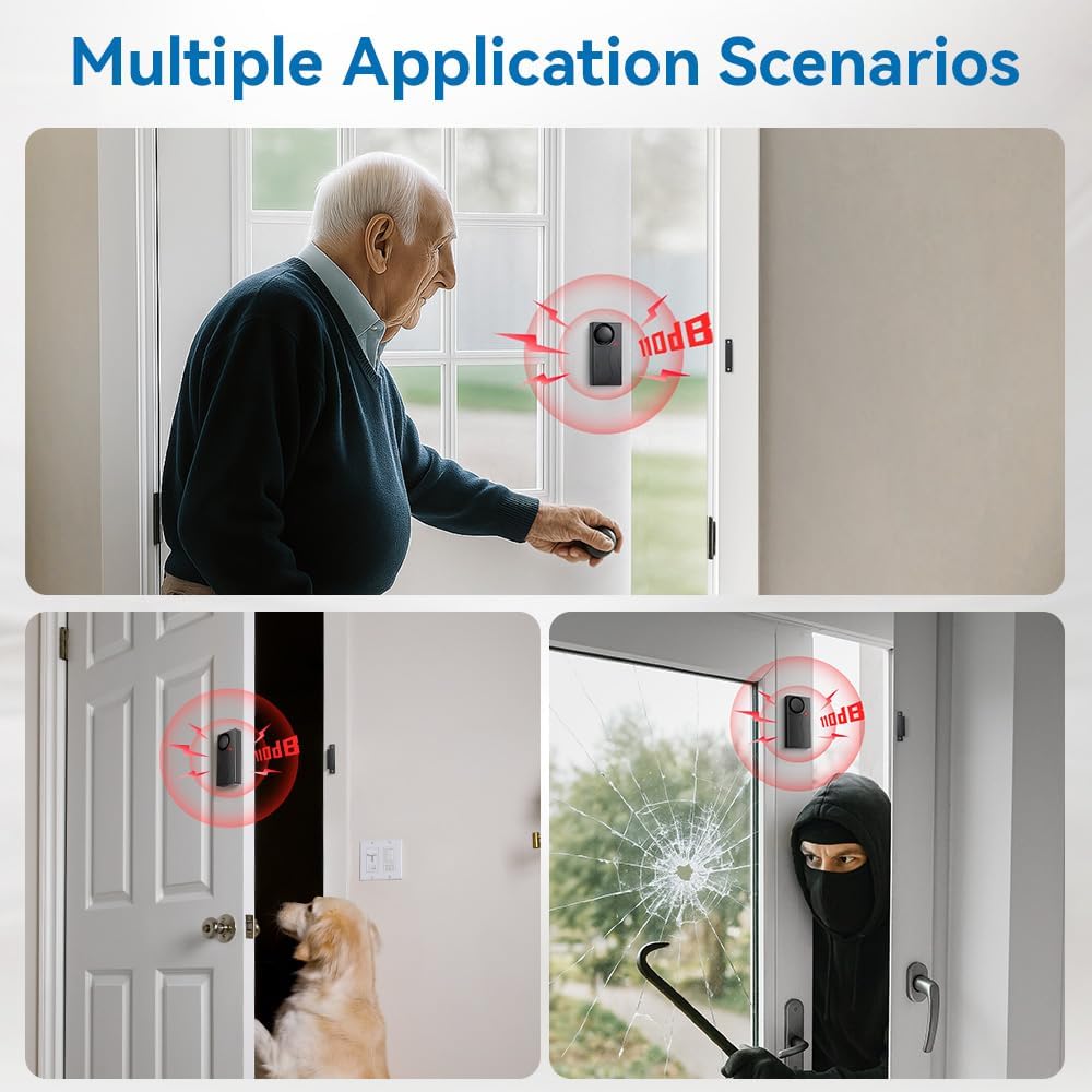 Door Alarm with Remote, Door Chimes When Door Opens, 110dB Window Alarms for Home Security, Door Sensor, Pool Alarm