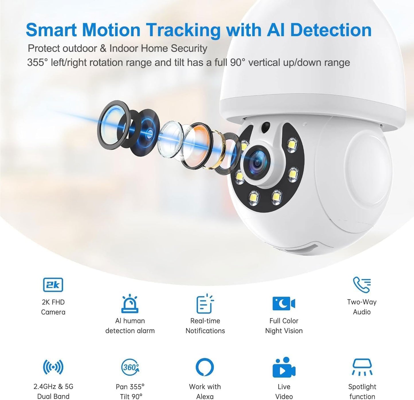 Light Bulb Security Camera, 5G&2.4GHz WiFi Light Bulb Cameras Wireless Outdoor Indoor, Lightbulb Camera for Home Security, Two-Way Talk,Color Night Vision, Motion Detection & Real-time Alarm