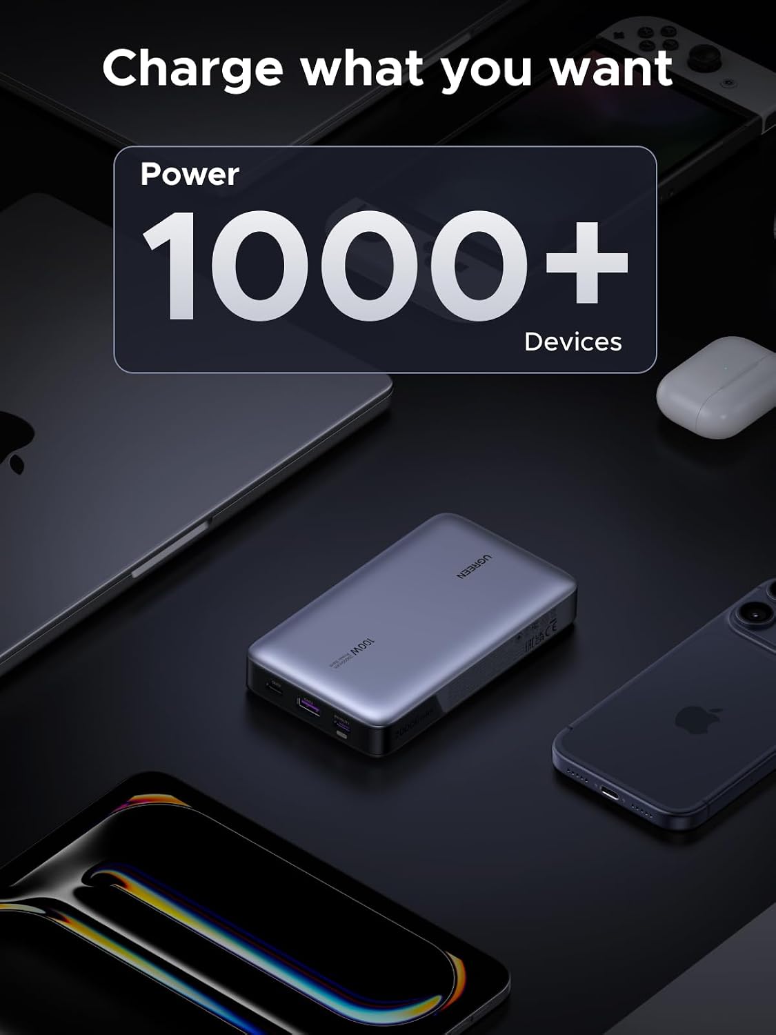 UGREEN Nexode 100W 20000mAh Power Bank, PD Fast for MacBook | Digital display, PD 3.0, 3-port fast charging. Charges iPhone 60% in 30min. Compatible with iPad, Galaxy.