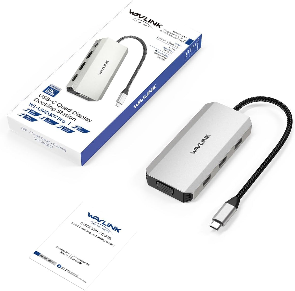 WAVLINK Laptop Docking Station, Quad Monitors, Dual DisplayPort, HDMI, VGA