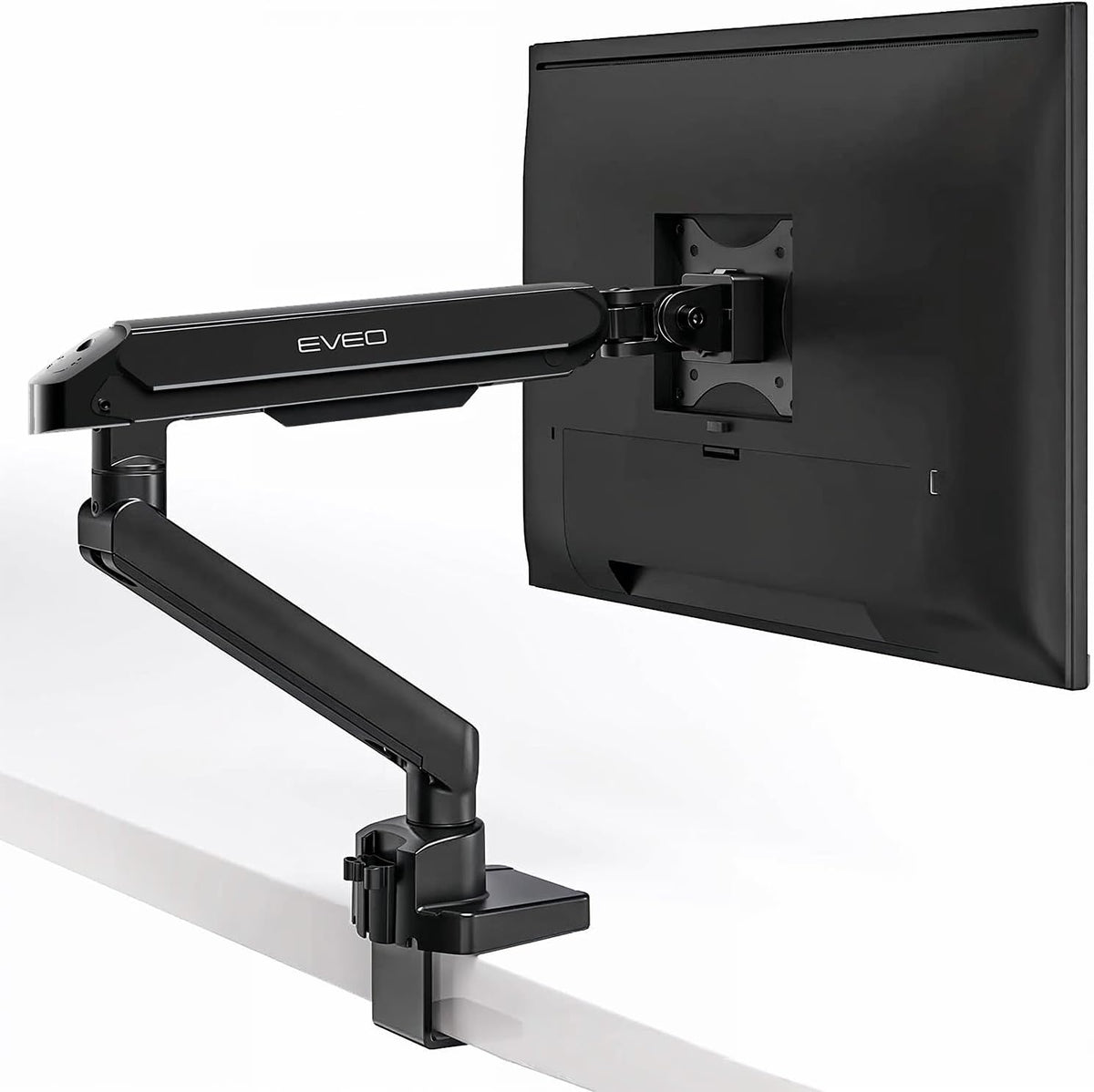 EVEO Premium Dual Monitor Mount 14"-35” Dual Monitor Arm VESA Bracket Adjustable Height Gas Spring Dual Monitor Stand, Screen Full Motion Dual Monitor Arm-Computer Monitor Stand for 2 Screens - White
