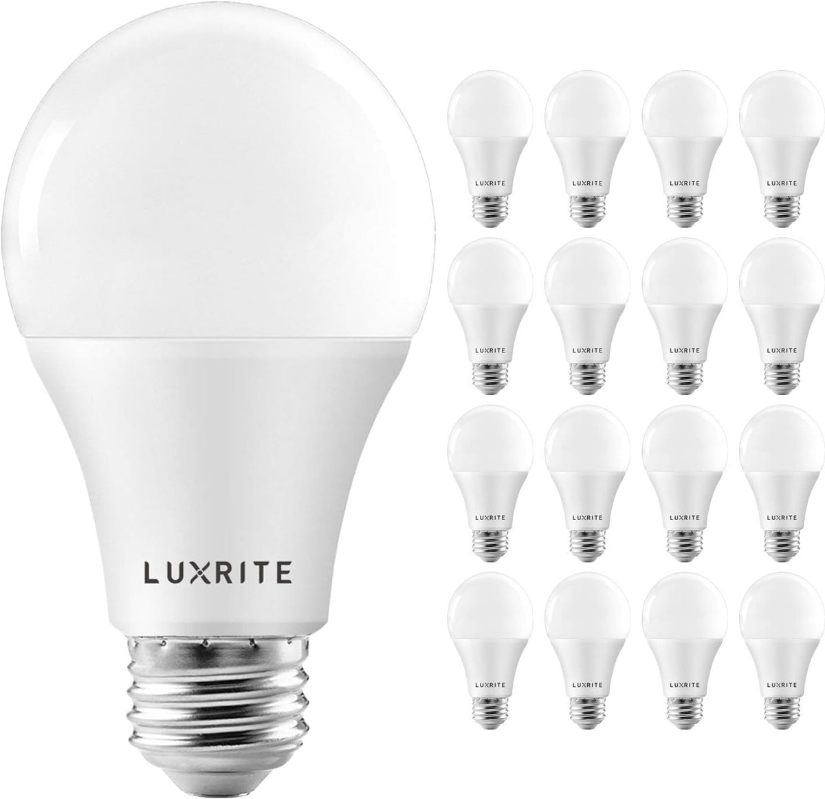 LUXRITE A19 LED Light Bulbs 100W Equivalent, 3500K Natural White (4 Pack)