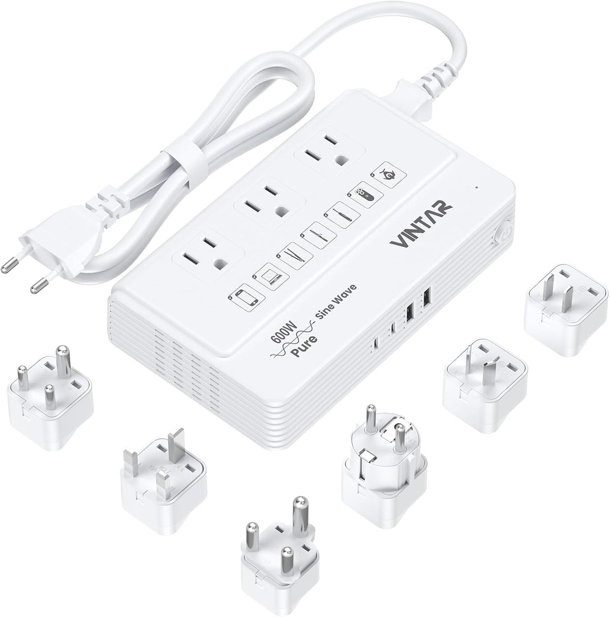 VINTAR 220V to 110V Converter, 2000W Travel Voltage Converter US to Europe | Universal Travel Adapter, 4 USB Ports(2 USB C), Step Down Transformer, Power Converter Adapter Combo for EU UK JP AU India SA