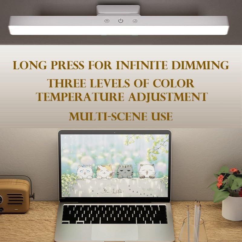 BY-J [2025 Upgraded Version Eye Protection Study Desk Lamp Student Desk Bedside Dressing Table Magnetic Wall-Mounted 42cm Long Cool Light Rechargeable Student Dormitory Children's Reading Light